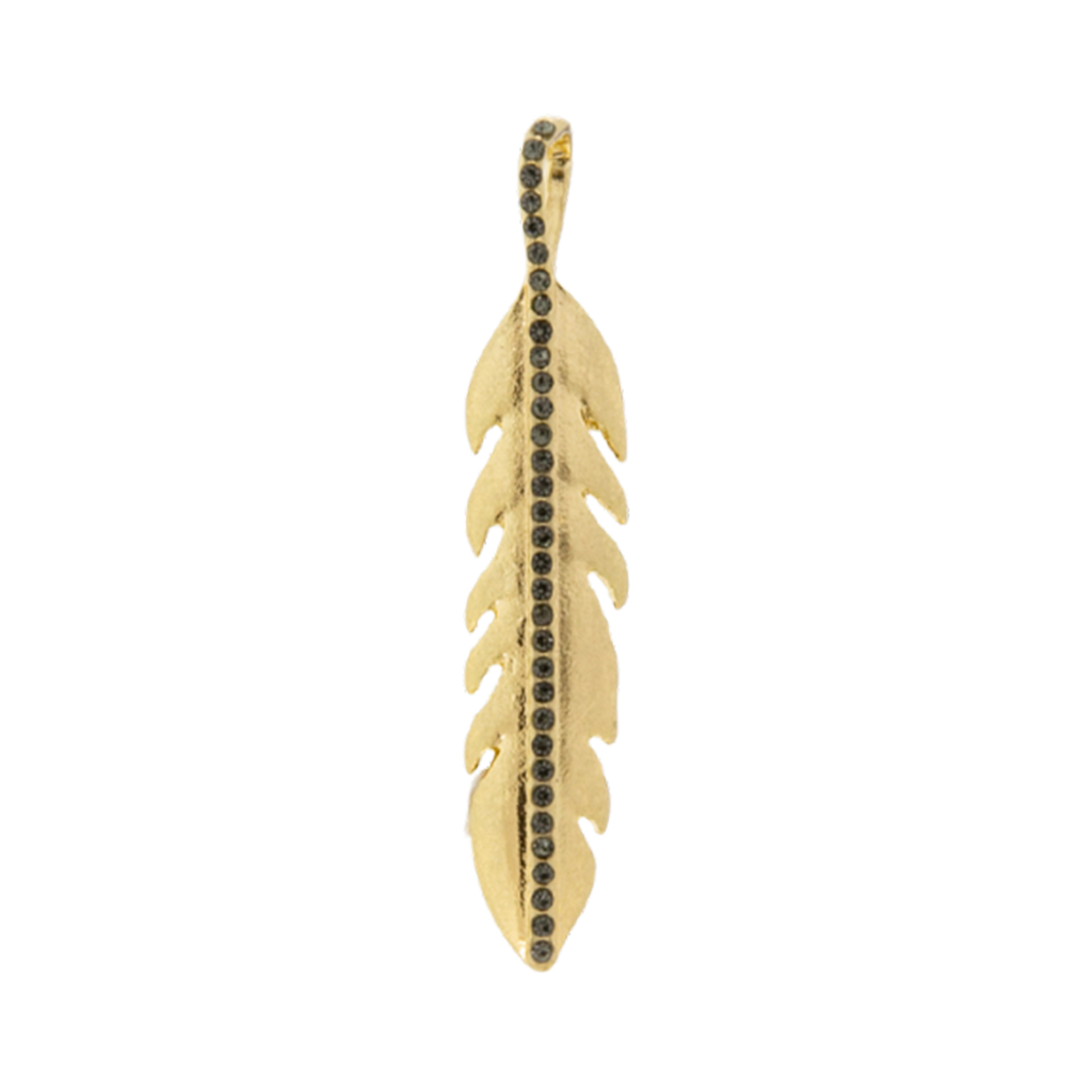 Feather Charm with Pavé Center Strip