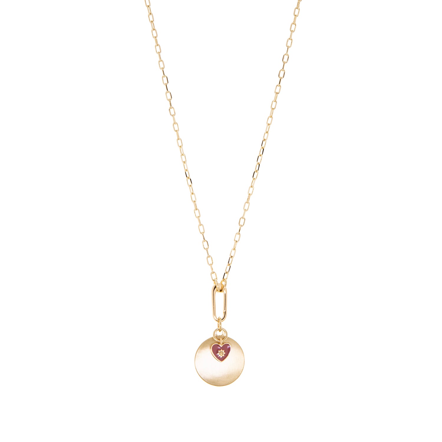 pink enamel heart disc pendant necklace