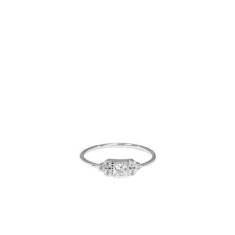 sterling delicate square stone ring