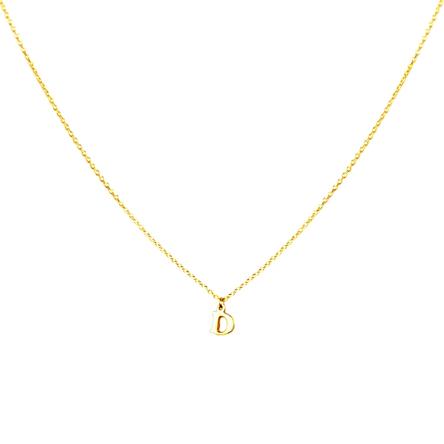 gold plated block letter initial necklace