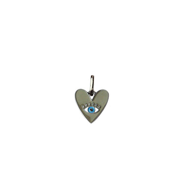 Enamel Evil Eye Heart Bale Charm - hematite/army