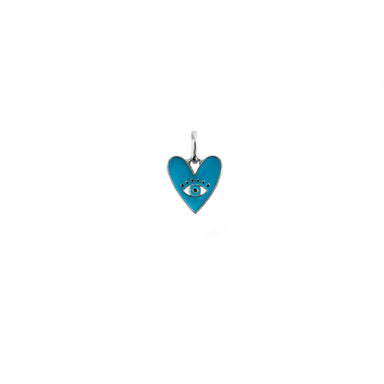 Enamel Evil Eye Heart Bale Charm - silver/turquoise