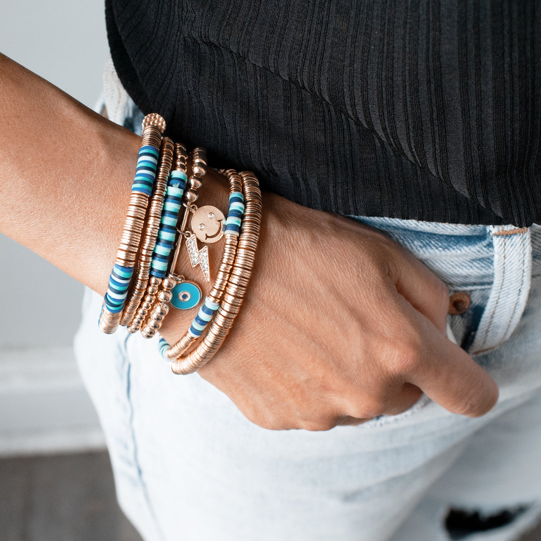 Heishi bead bracelet, Boho chic bracelet, White and gold heishi