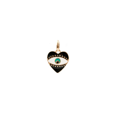 Enamel Heart Evil Eye Bale Charm - gold/white