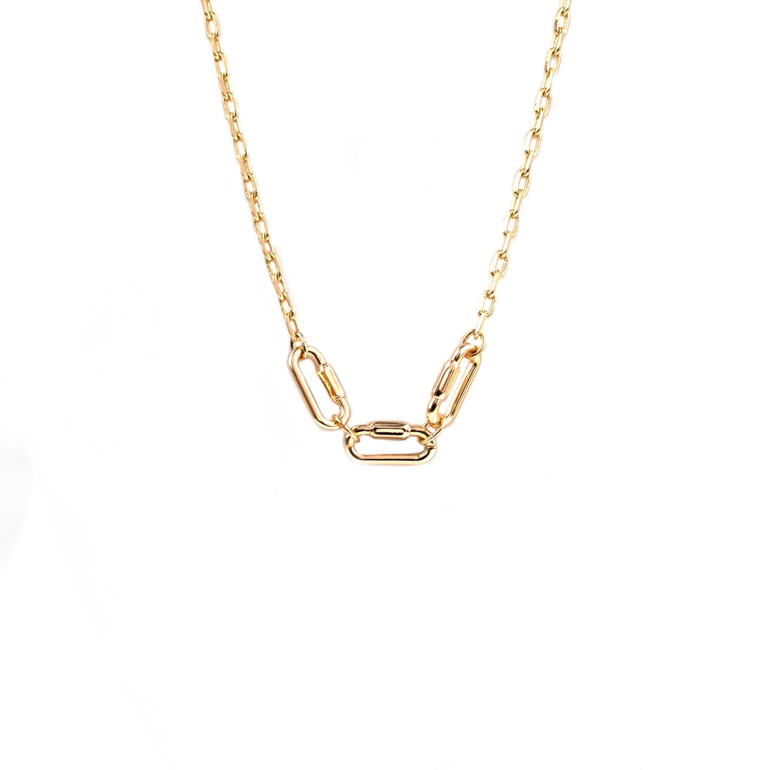 14K Yellow Gold Large Open Link Chain with Diamond Carabiner Necklace, 16