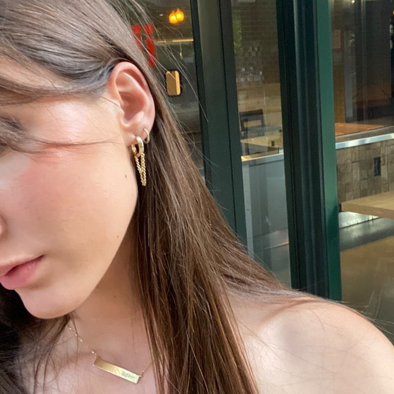 Emerald Green Hoop Earring, Double Chain Earrings, Double Chain Huggie  Earrings | eBay