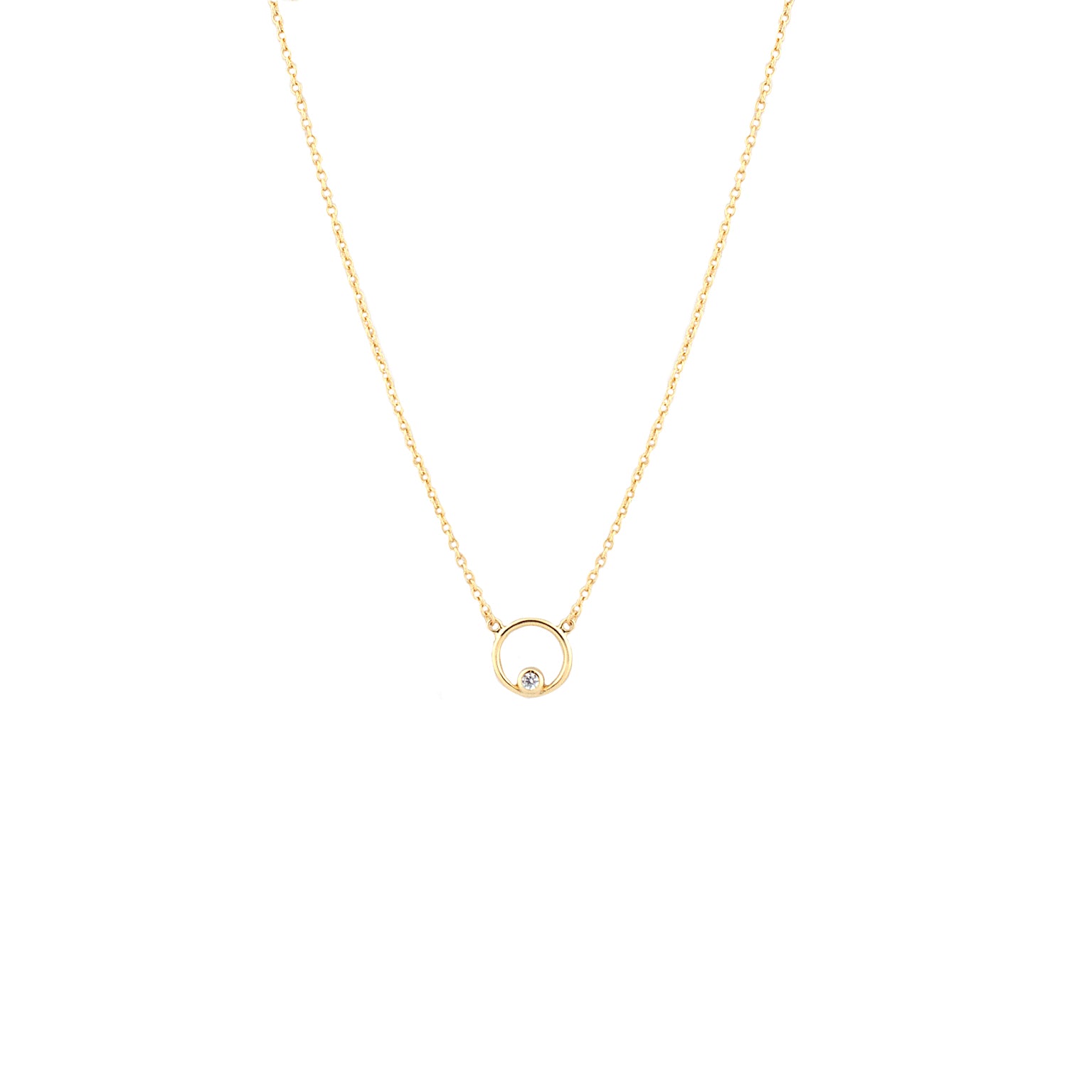 gold fill open circle bezel set CZ necklace