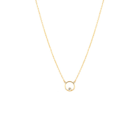 gold fill open circle bezel set CZ necklace