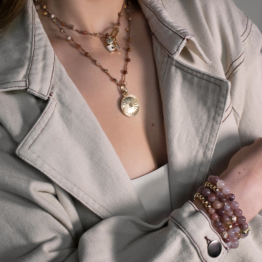 Etched Disc Pavé Stone Bale Charm