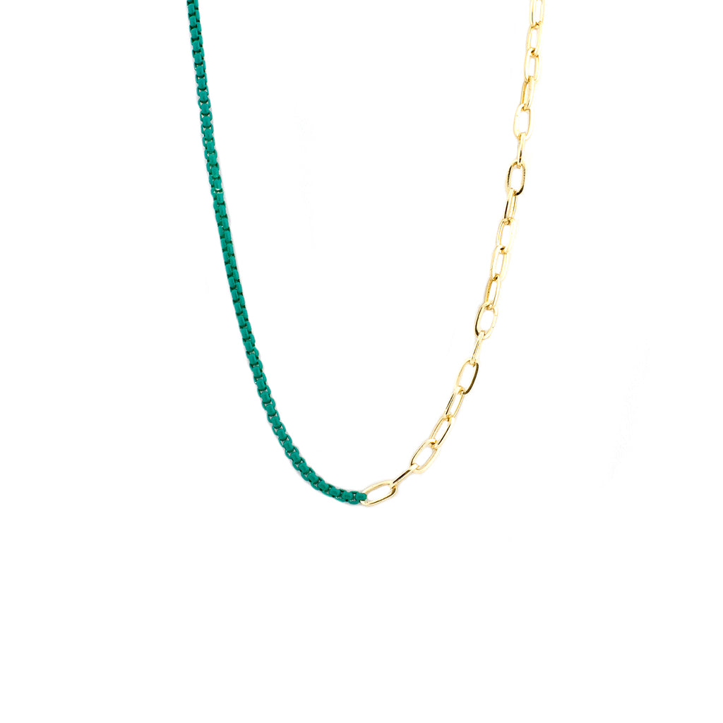 teal enamel box chain link necklace