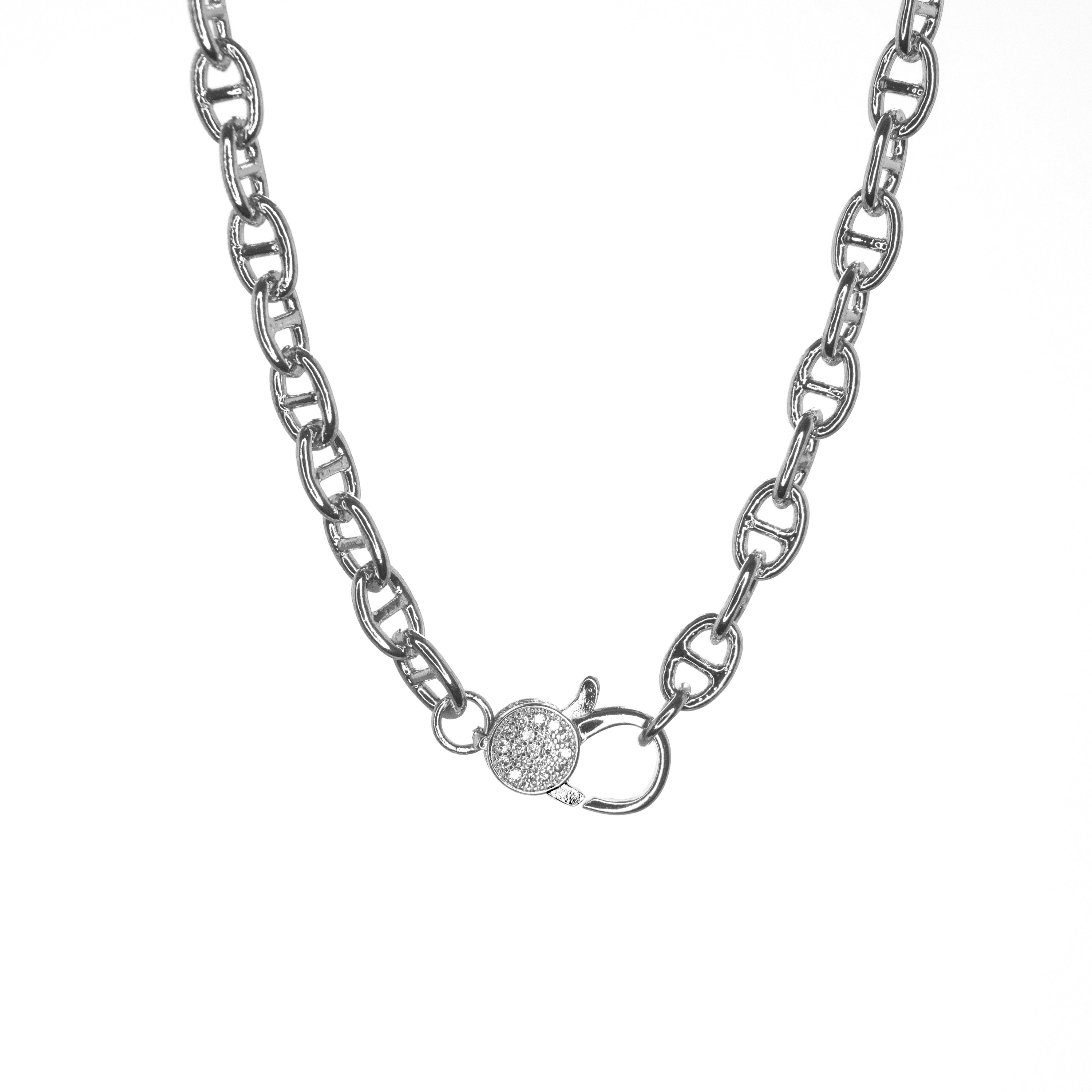 sterling 16” CZ clasp small anchor link necklace