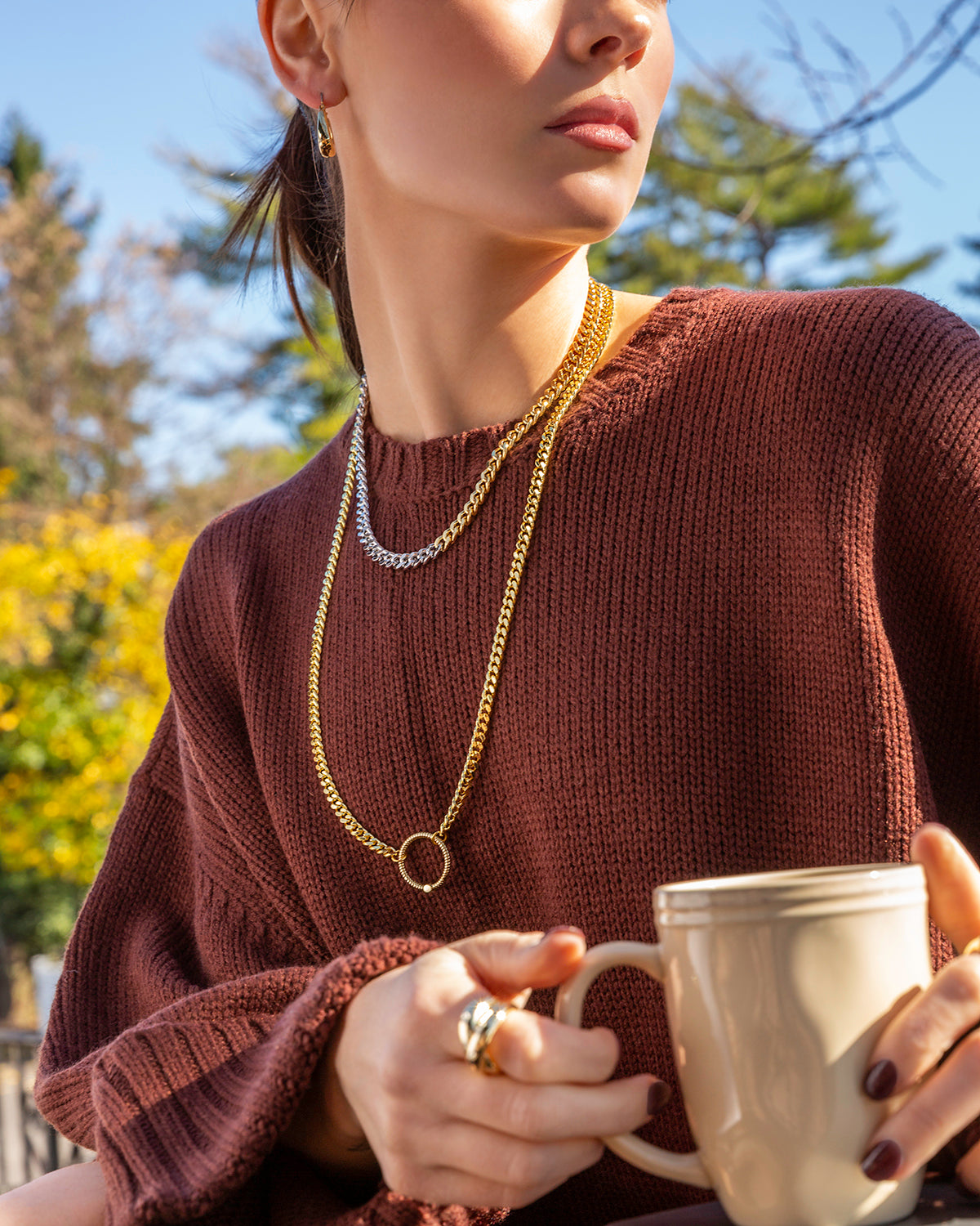 thick mixed metal curb link necklace