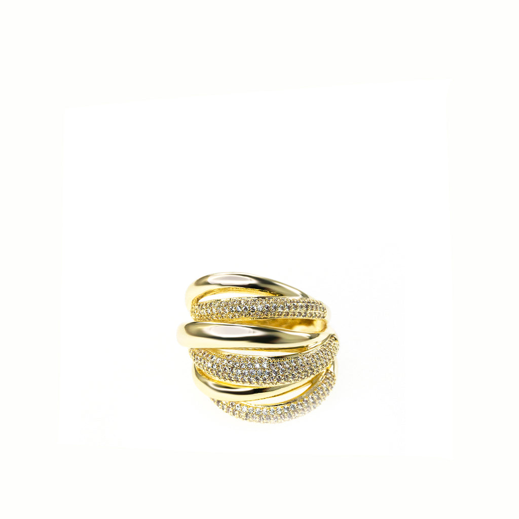 gold plated layered dome ring with CZ