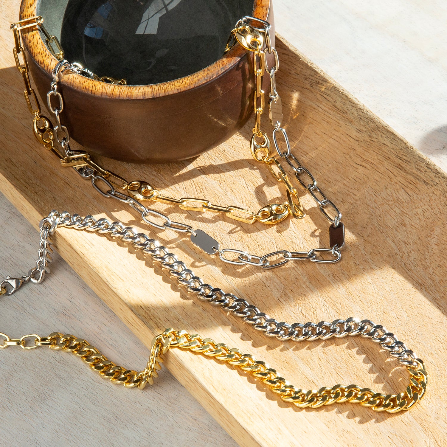 gold plated anchor link alternating necklace