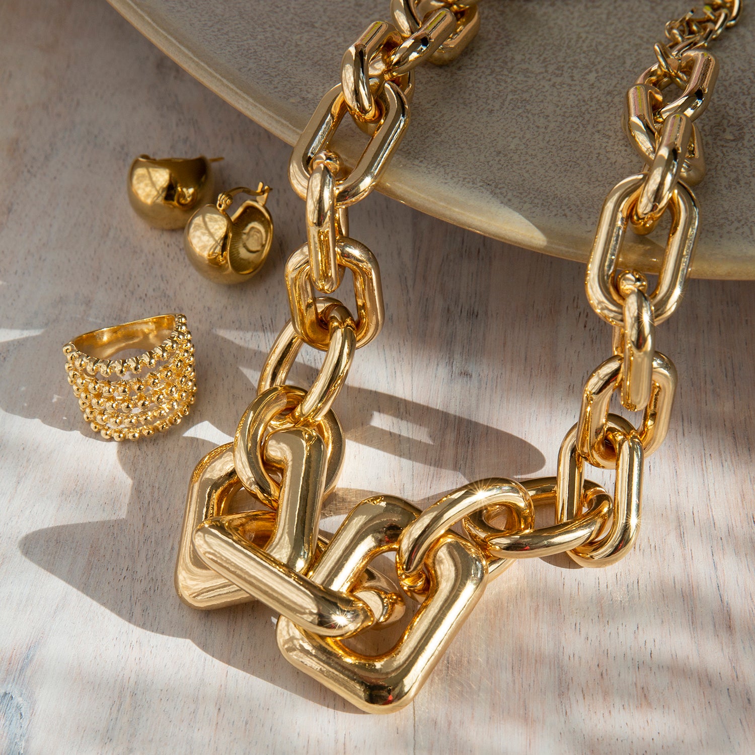 Gold Layered Chunky Chain Statement Necklace – Olivia Divine