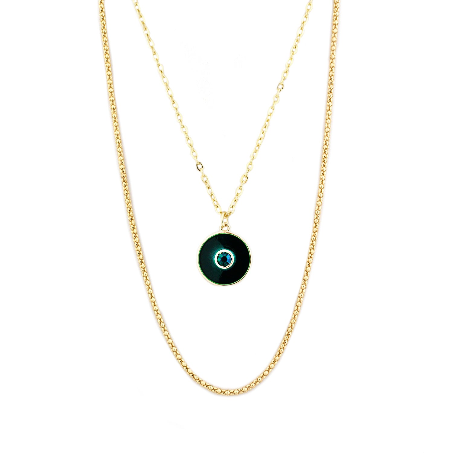 double layer enamel crystal disc necklace