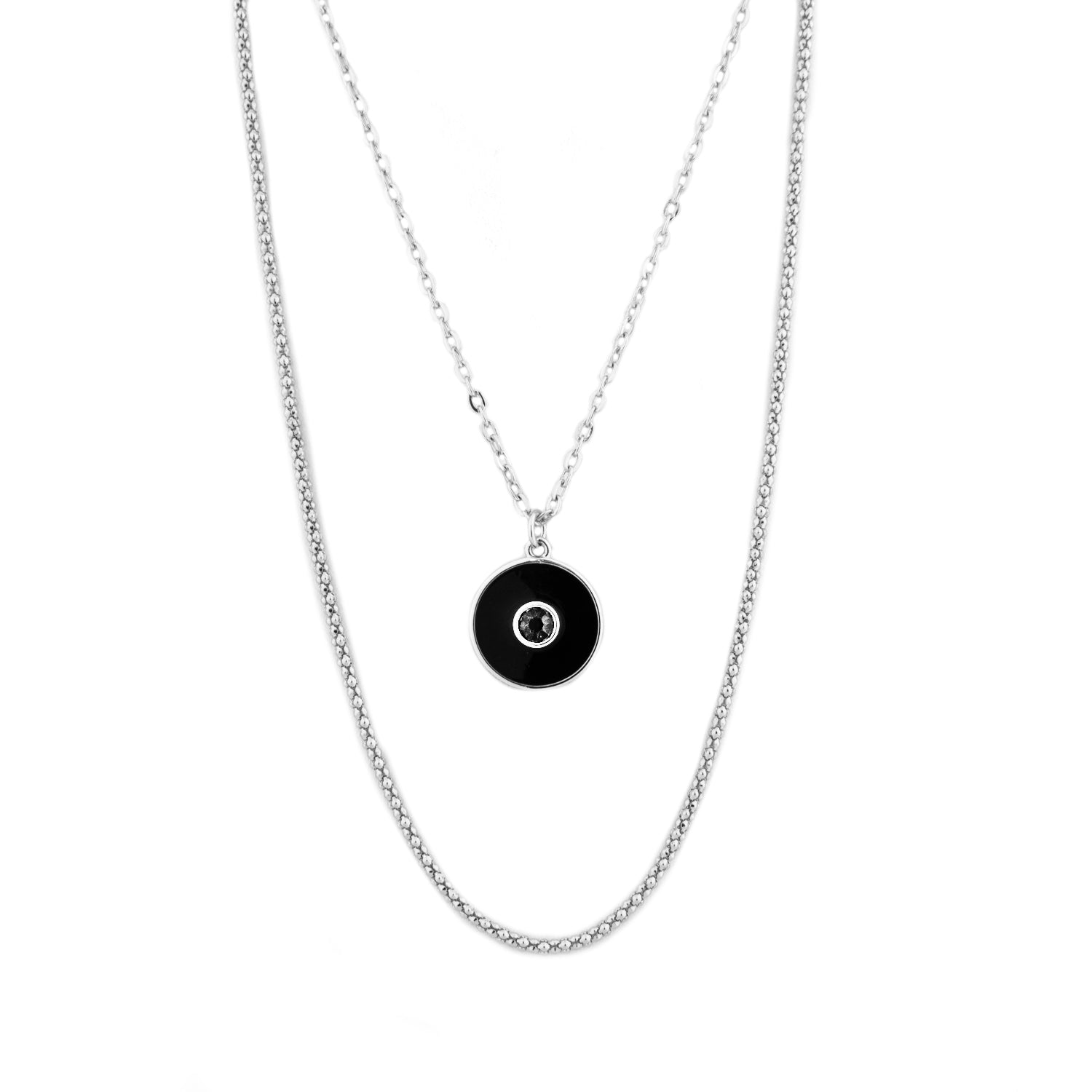 Buy Silver Layered Disc Bar and Double Ring Chain Necklace | JaeBee