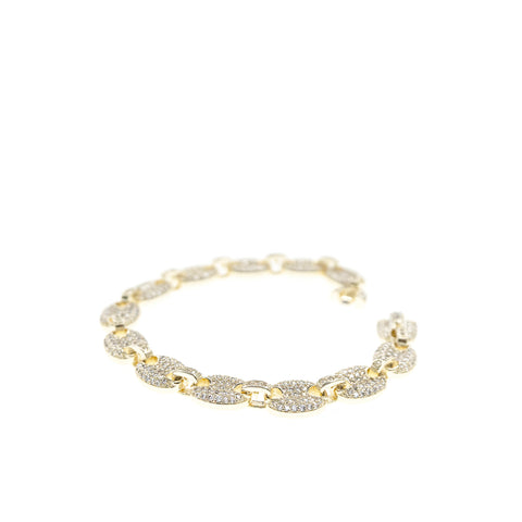 gold plated pave anchor link bracelet
