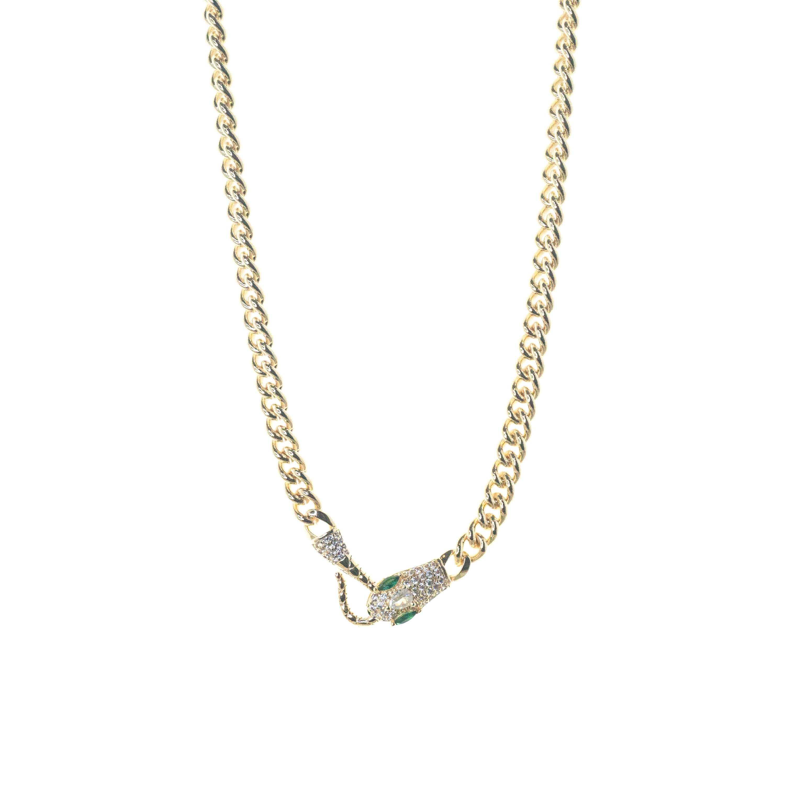 gold plated cobra link snake head clasp necklace