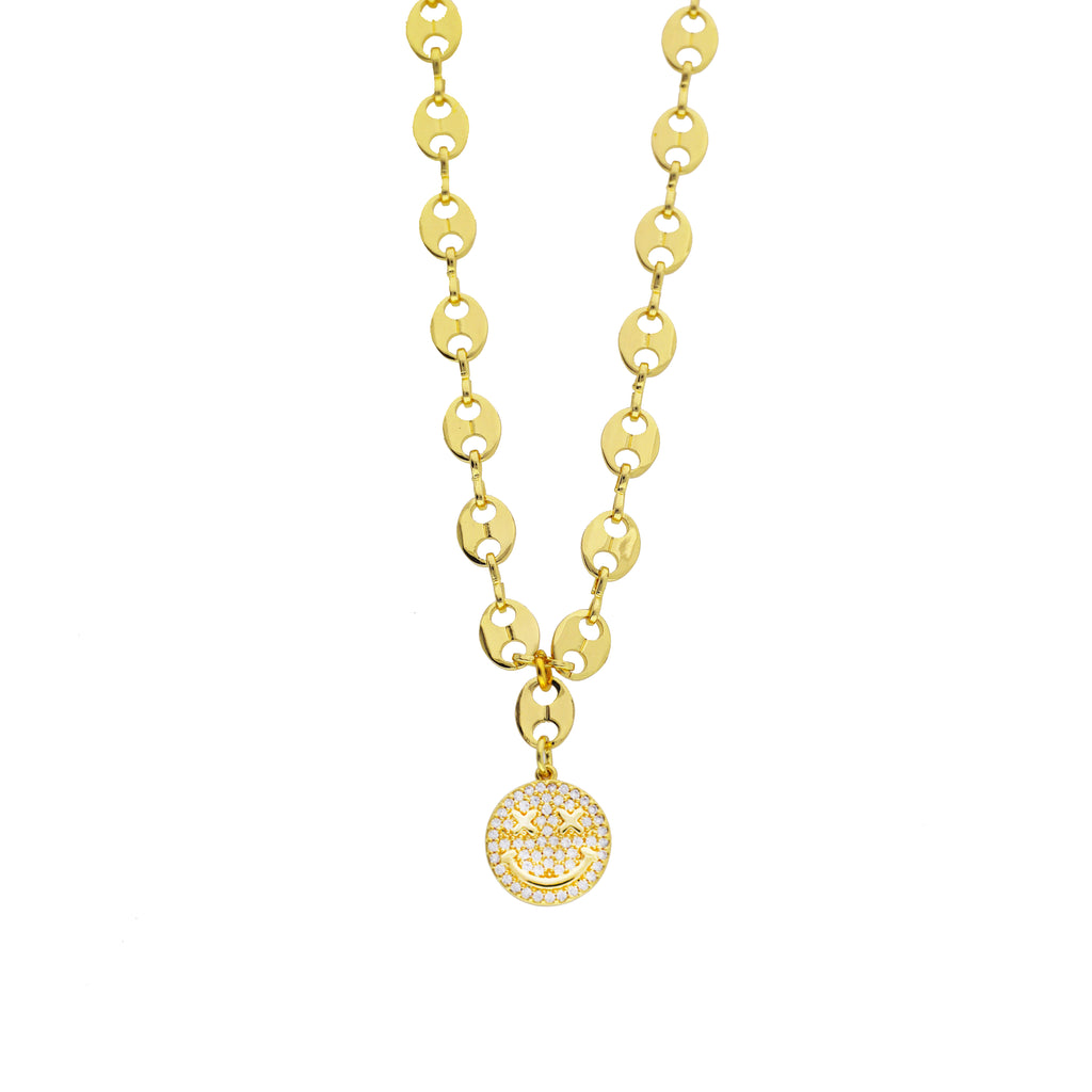 anchor link smiley face necklace