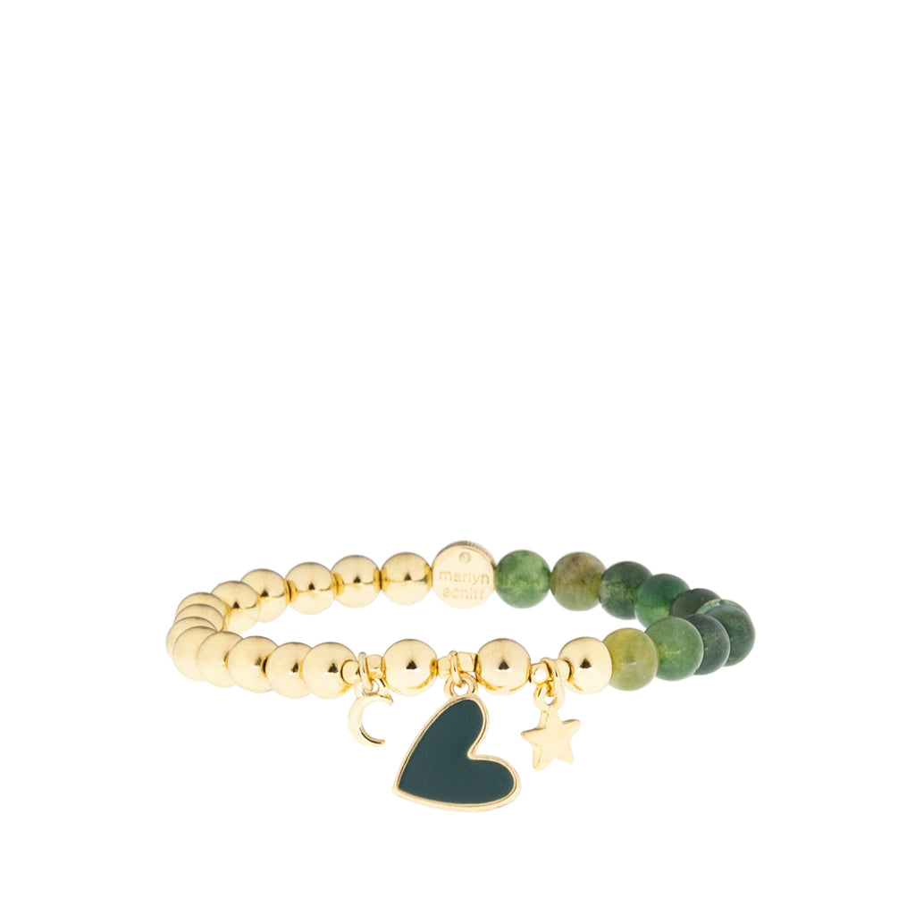 green jade enamel heart charm beaded bracelet