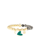 Teal Enamel Heart Charm Beaded Bracelet