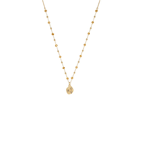 crystal necklace with hammered coin charm