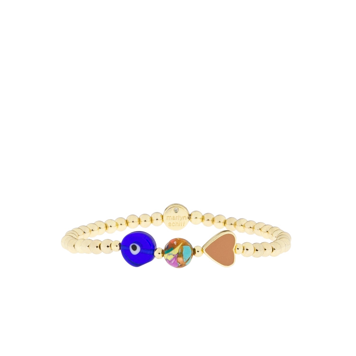 heart/evil eye/stone stretch bracelet