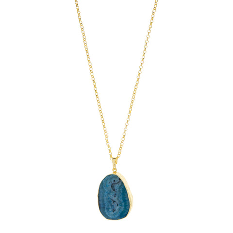 gold plated large stone pendant necklace