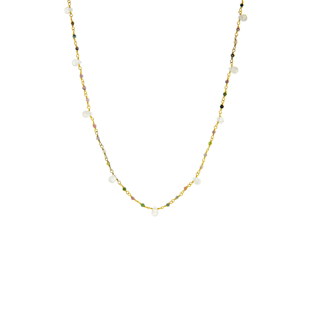 gold plated natural stone beaded necklace