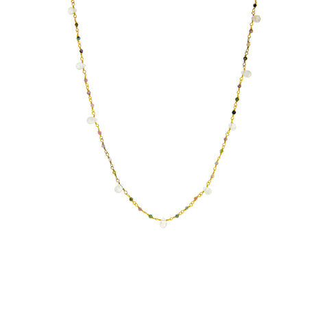 gold plated natural stone beaded necklace