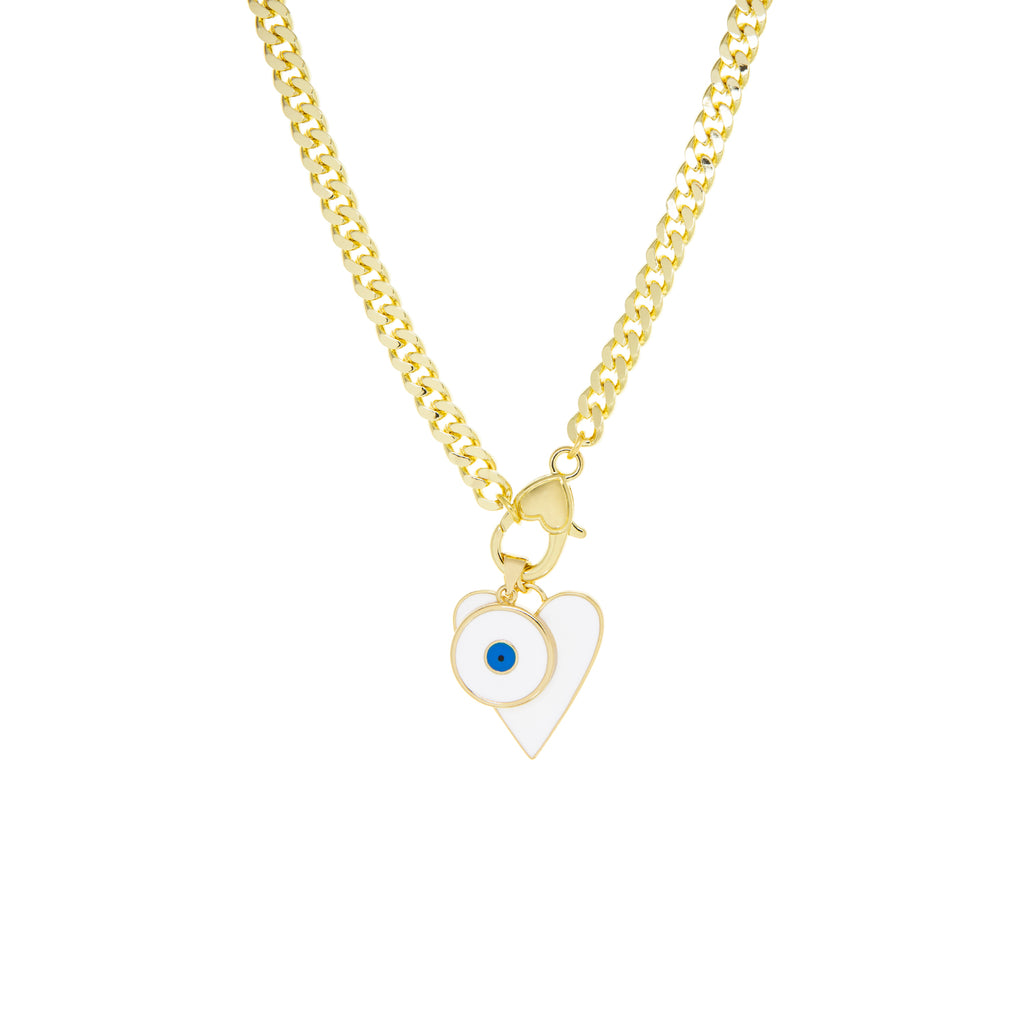 curb link white charm necklace
