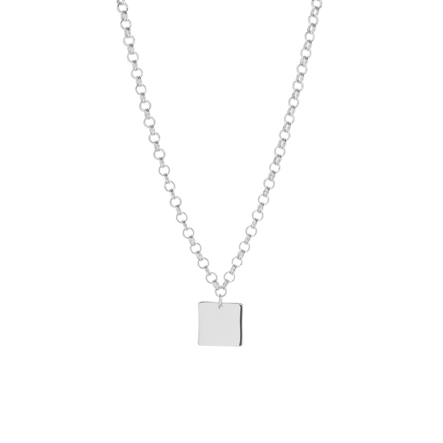 rolo link necklace with square pendant