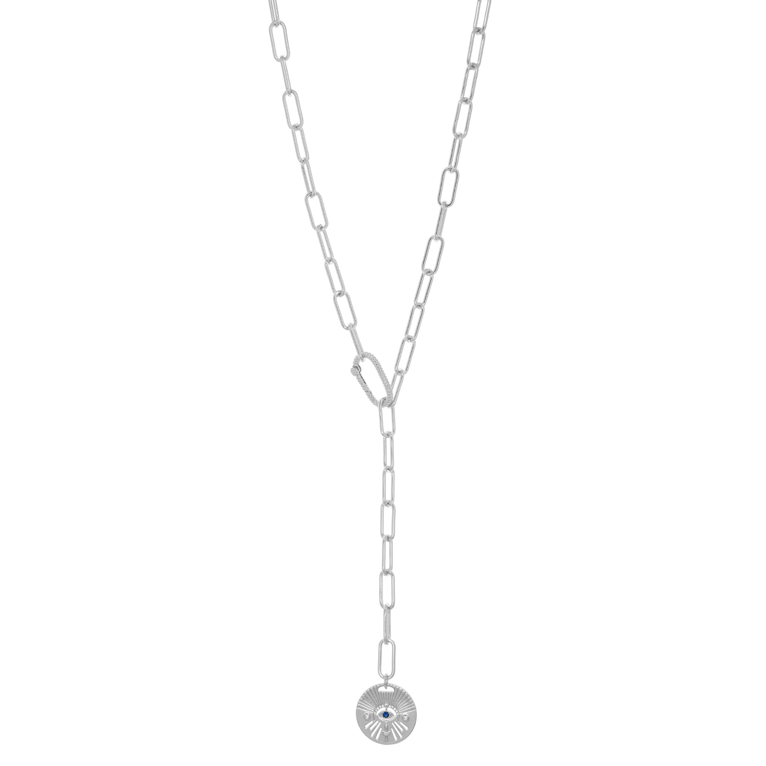 paperclip "Y" necklace with evil eye pendant