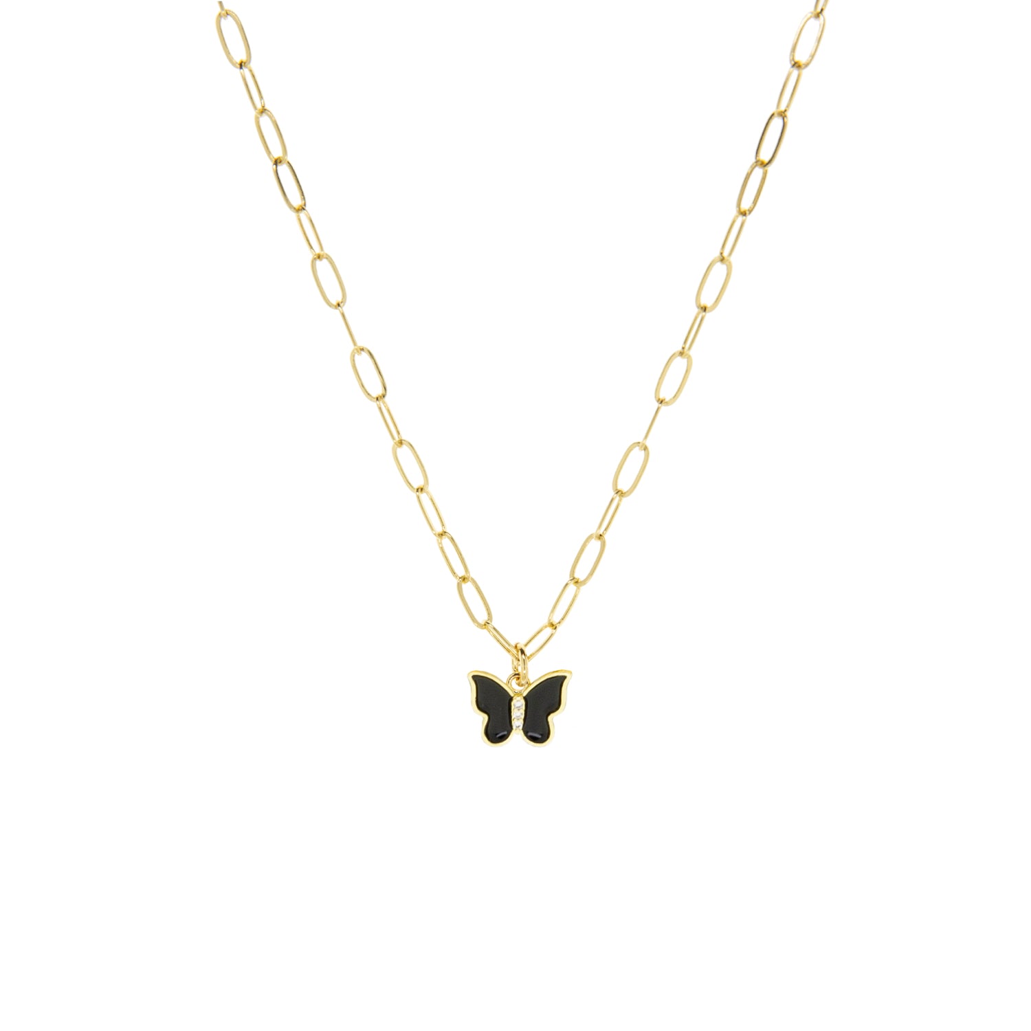 link necklace with enamel butterfly charm
