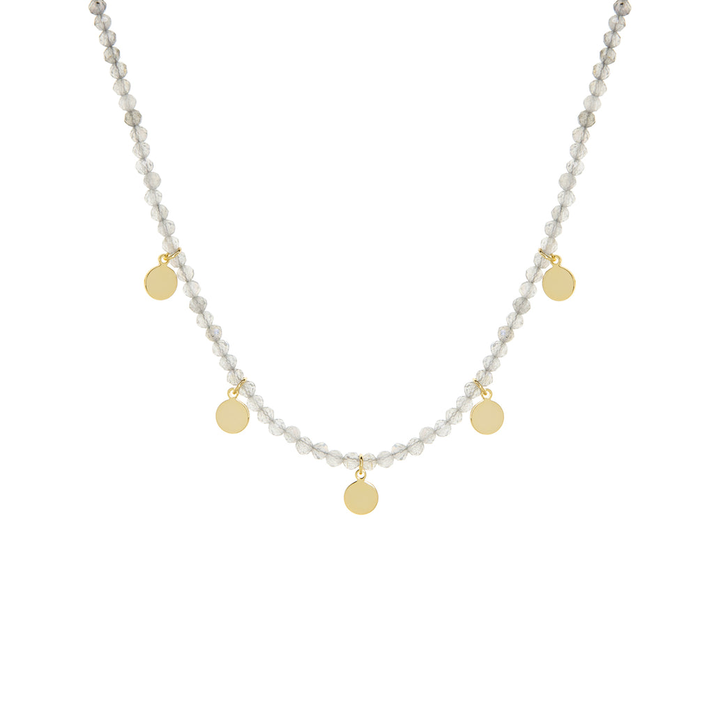 gold plated natural stone necklace with disc charms