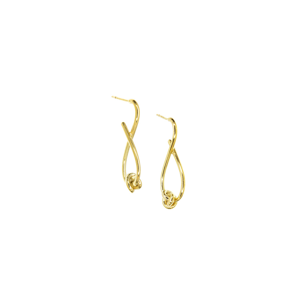 gold plated knotted twist post drop earring