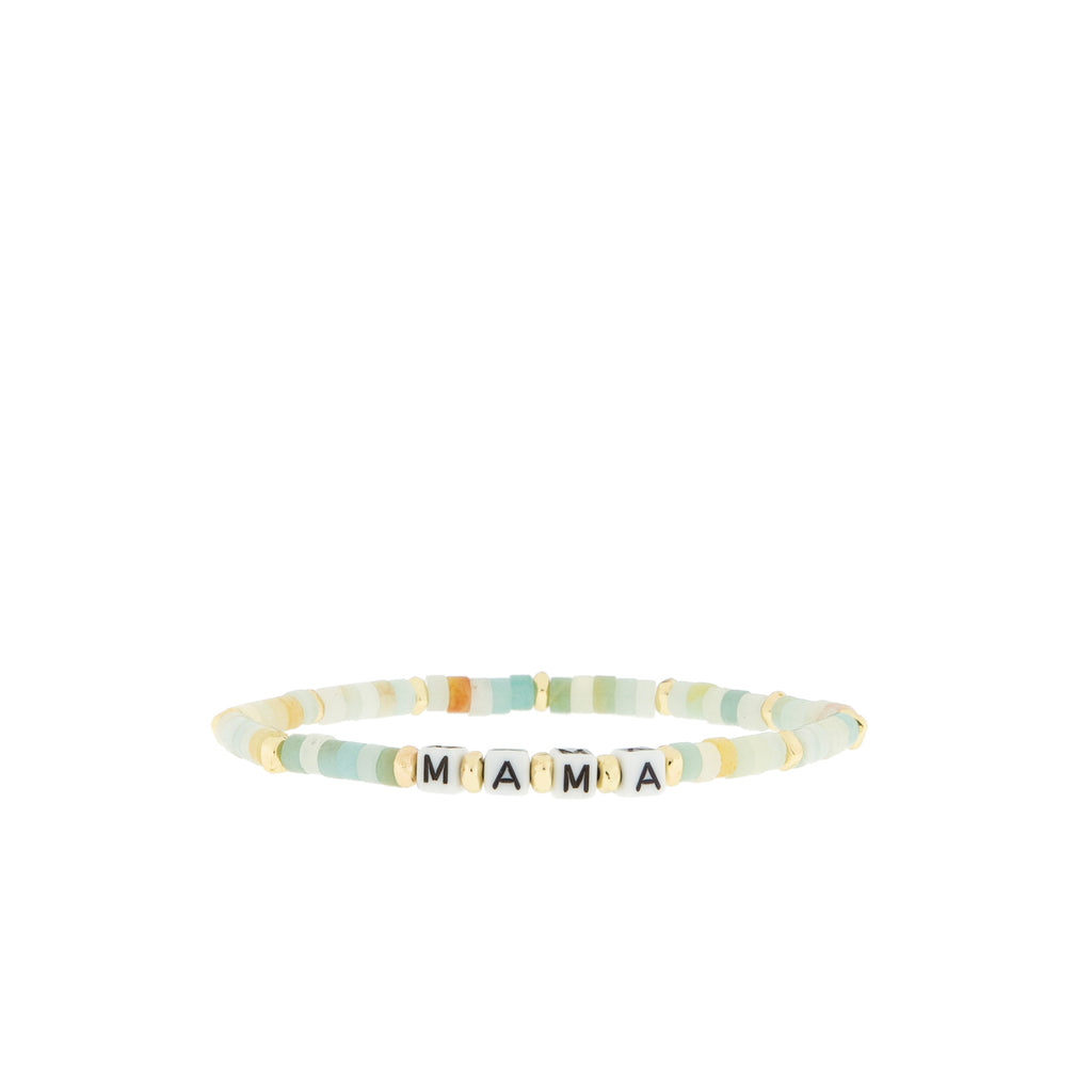 natural stone stretch bracelet with beaded MAMA blocks