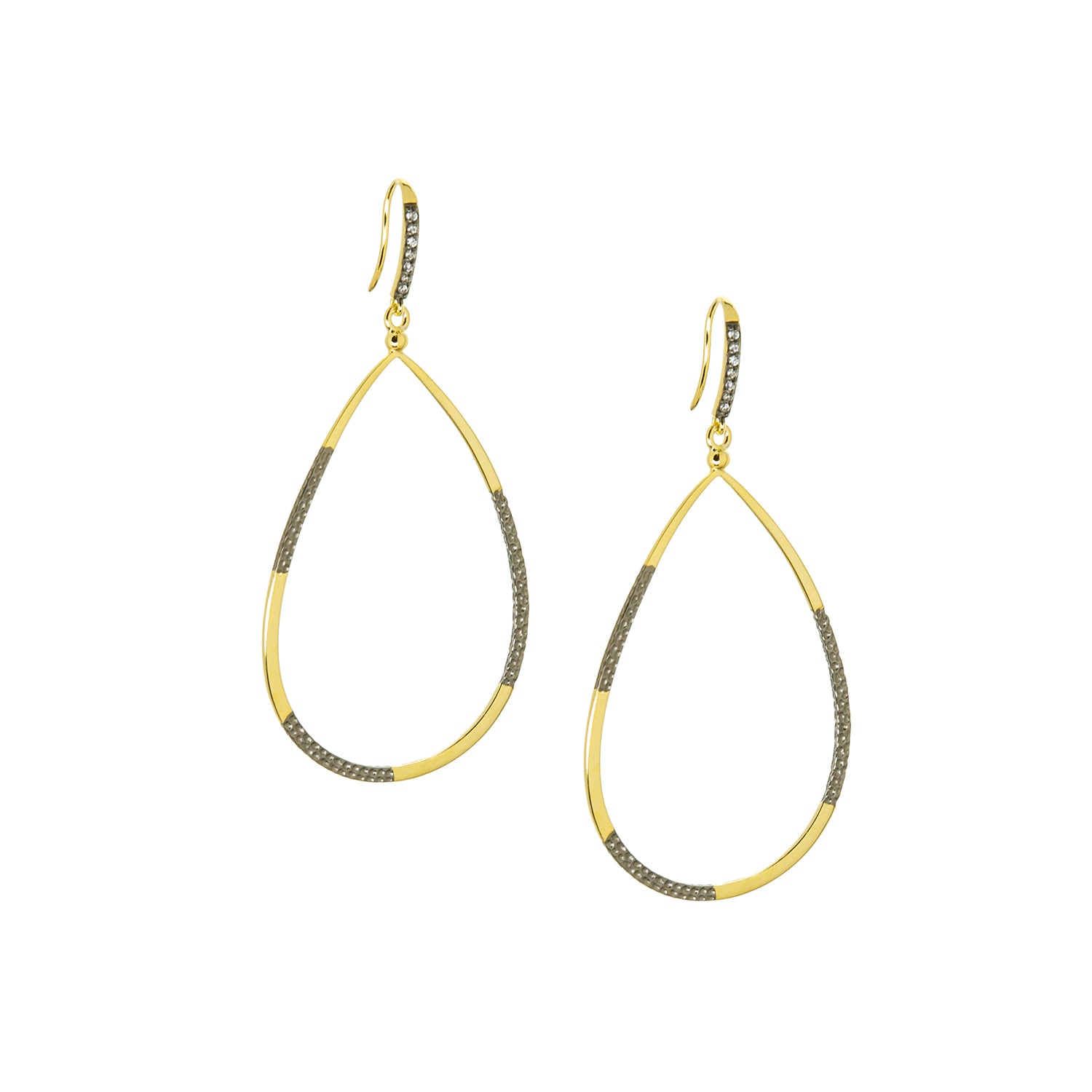 gold plated mixed metal pear shaped drop earring