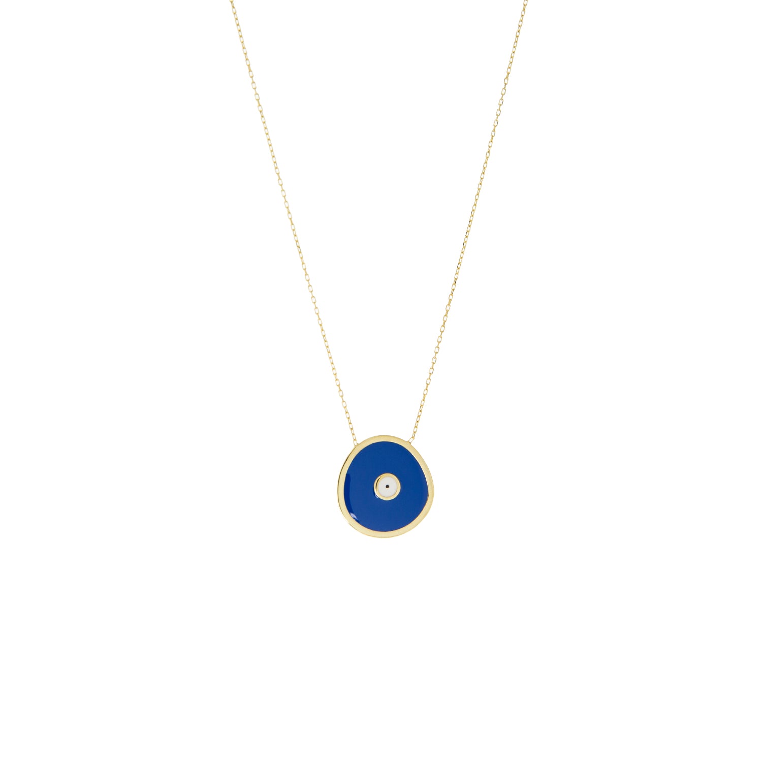 gold plated delicate chain with round enamel evil eye pendant