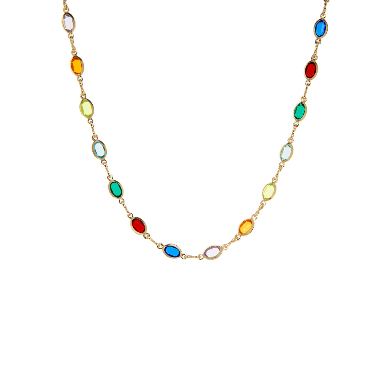 gold plated small oval rainbow crystal necklace – Marlyn Schiff, LLC