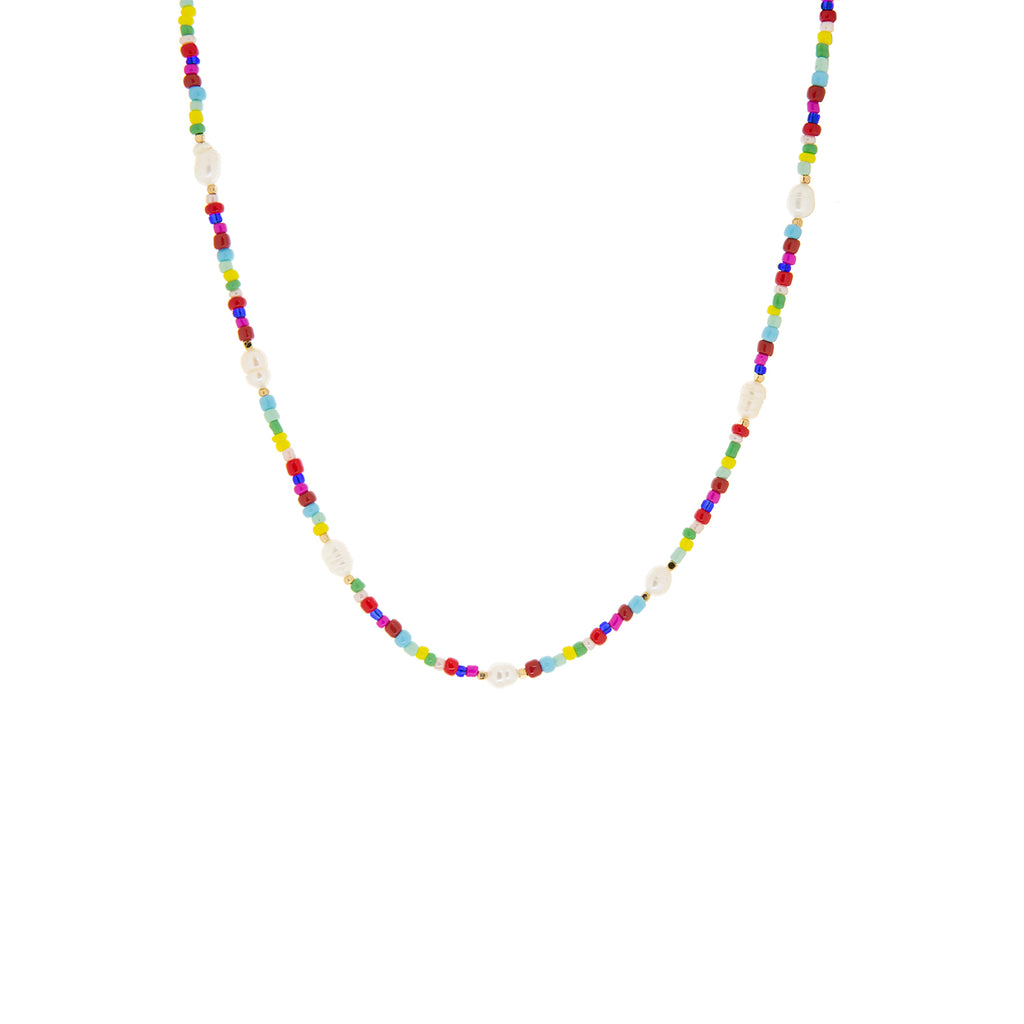 colorful seed bead and pearl necklace