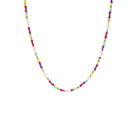 colorful seed bead and pearl necklace