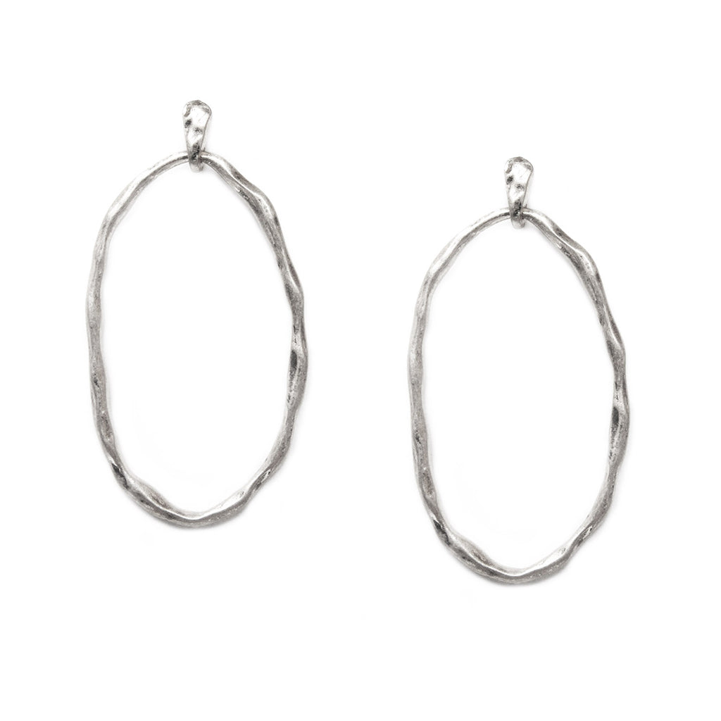 hammered metal oval earring