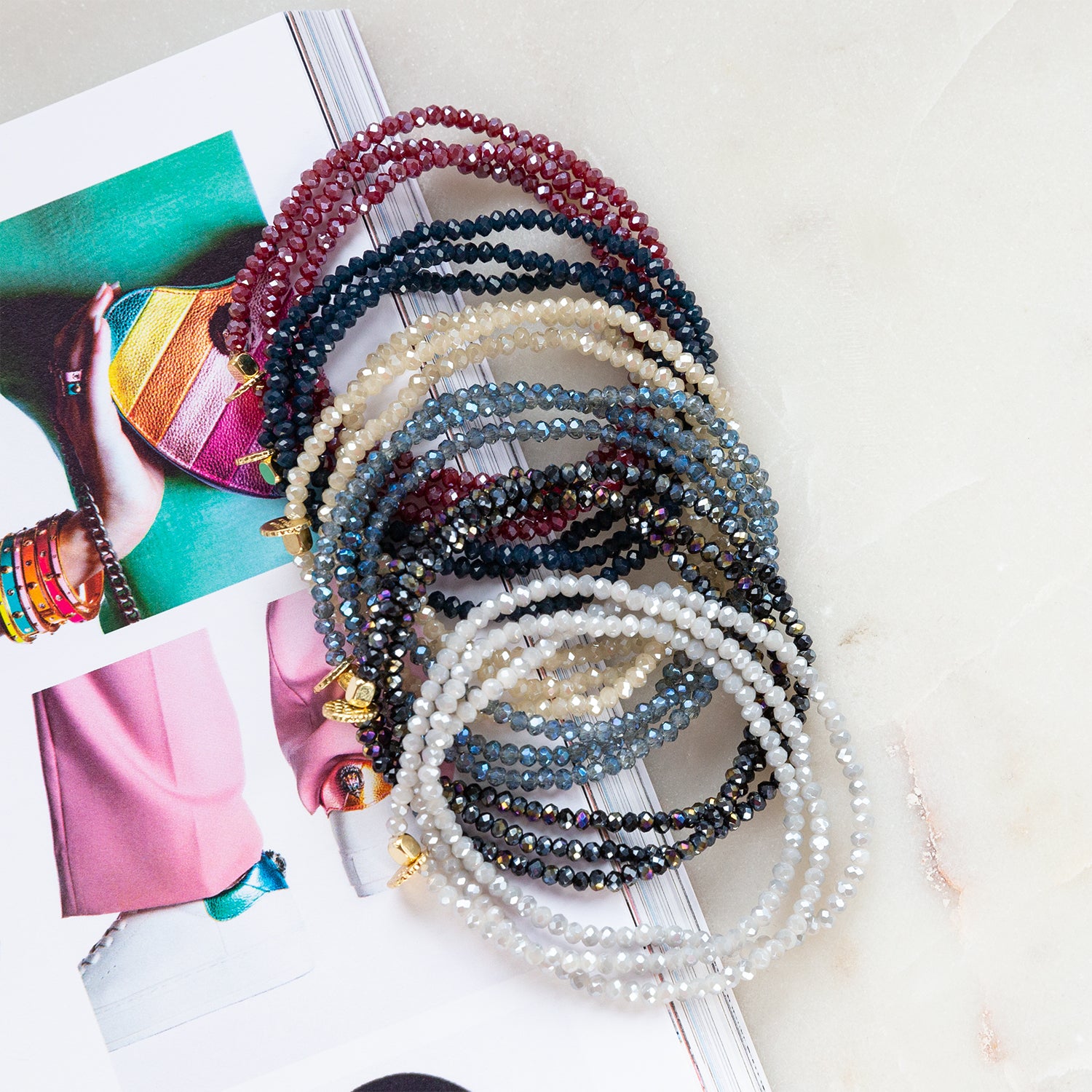 Marina Beaded Wrap Bracelet on Stretch Cord -   Beaded wrap bracelets, Beaded  stretch bracelet, Beaded bracelets