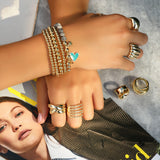 Teal Enamel Heart Charm Beaded Bracelet